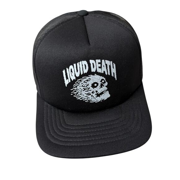Liquid Death Water Trucker Hat Cap Black Mesh Snapback Skull Logo Art Foam - Picture 1 of 8